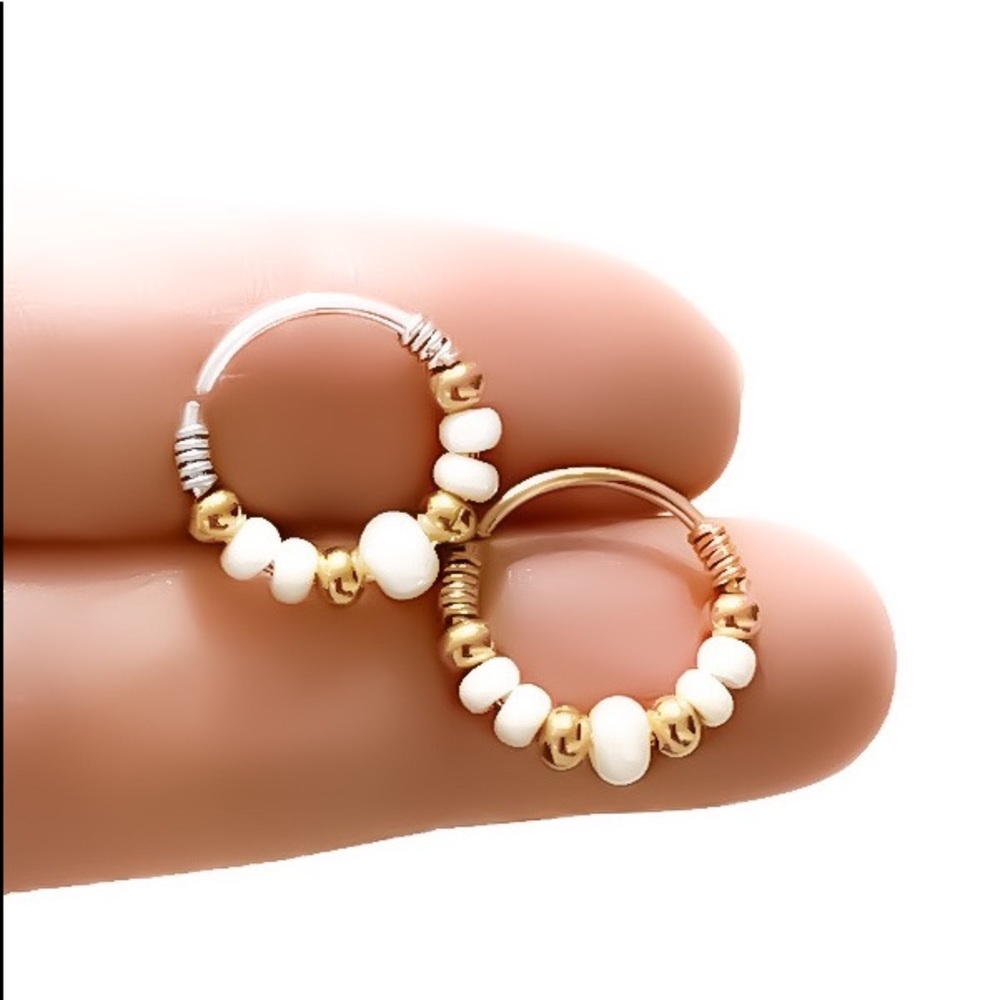 Indie Beaded Daith Cartilage Hoop Earring 18G 12MM
